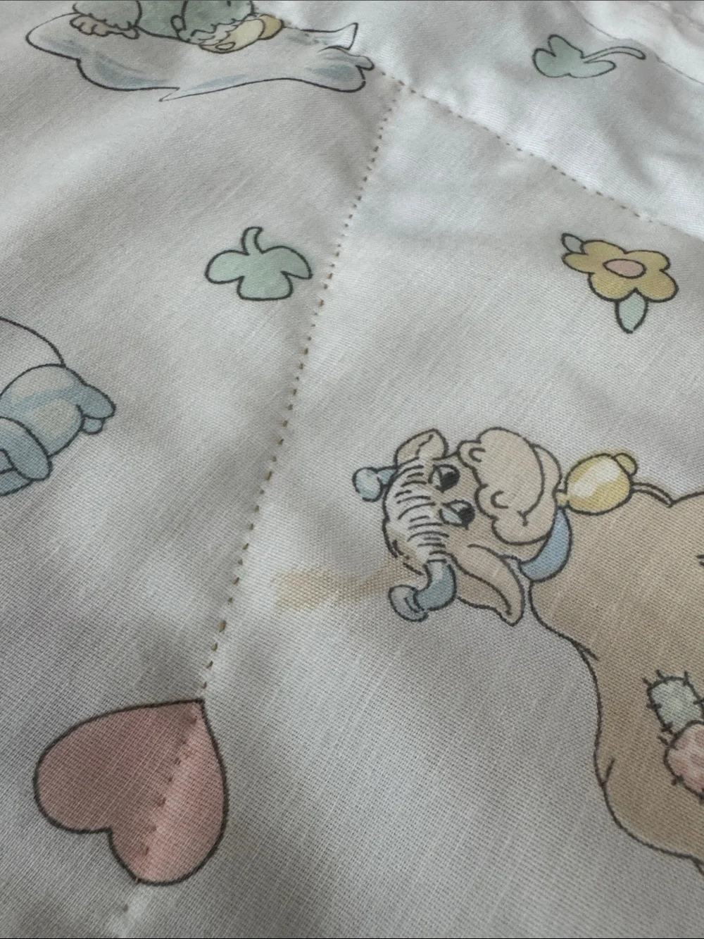 Vintage Precious Moments Quilted Baby Blanket with Ruffle Trim approx 50inX34in
